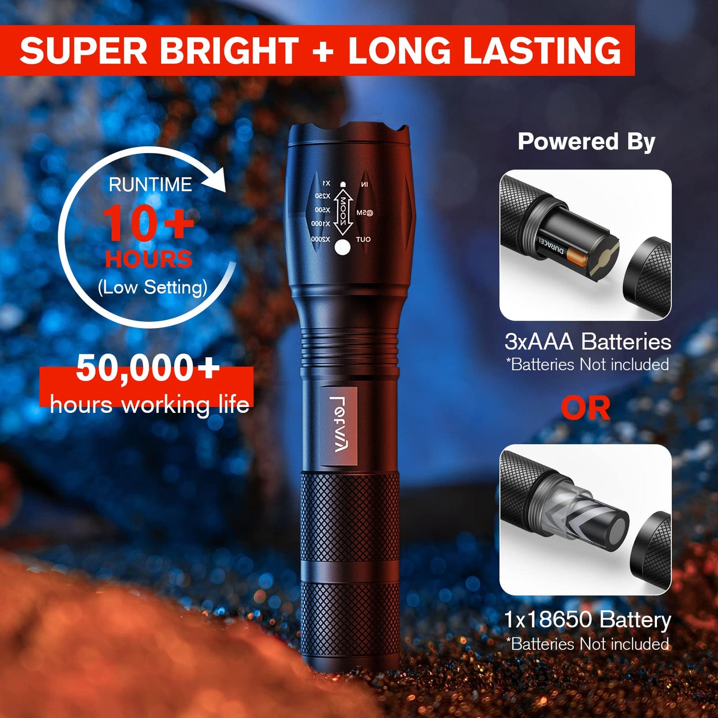 LETMY LED Tactical Flashlight S2000 [4 Pack] - High Lumens, Zoomable, 5 Modes, Waterproof Handheld LED Flashlight - Best Camping, Outdoor, Emergency, Everyday Flashlights