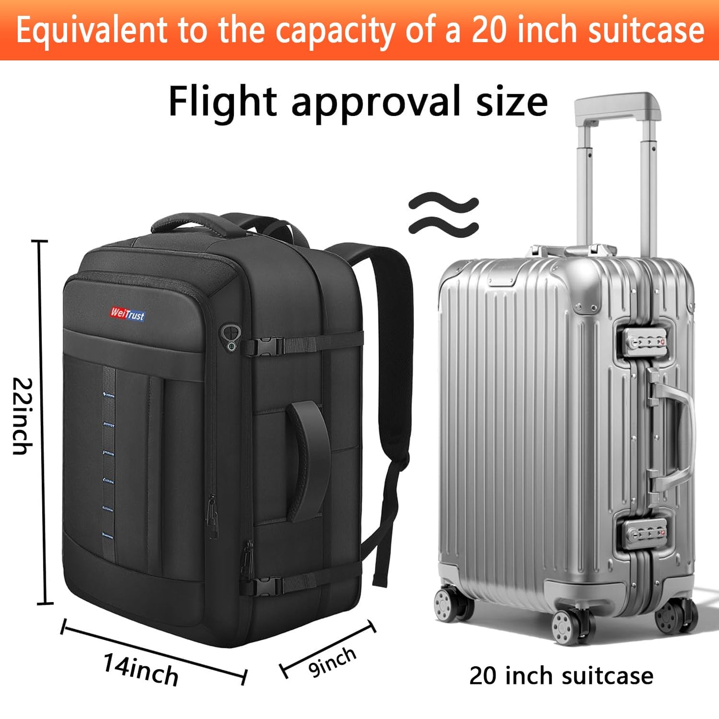 WeiTrust Travel Laptop Backpack, 50-60L Large Expandable Suitcase-Style Backpack for Business & Daily Travel, Carry-On Friendly with Side Water Bottle Pockets, Fits 18-Inch Laptops
