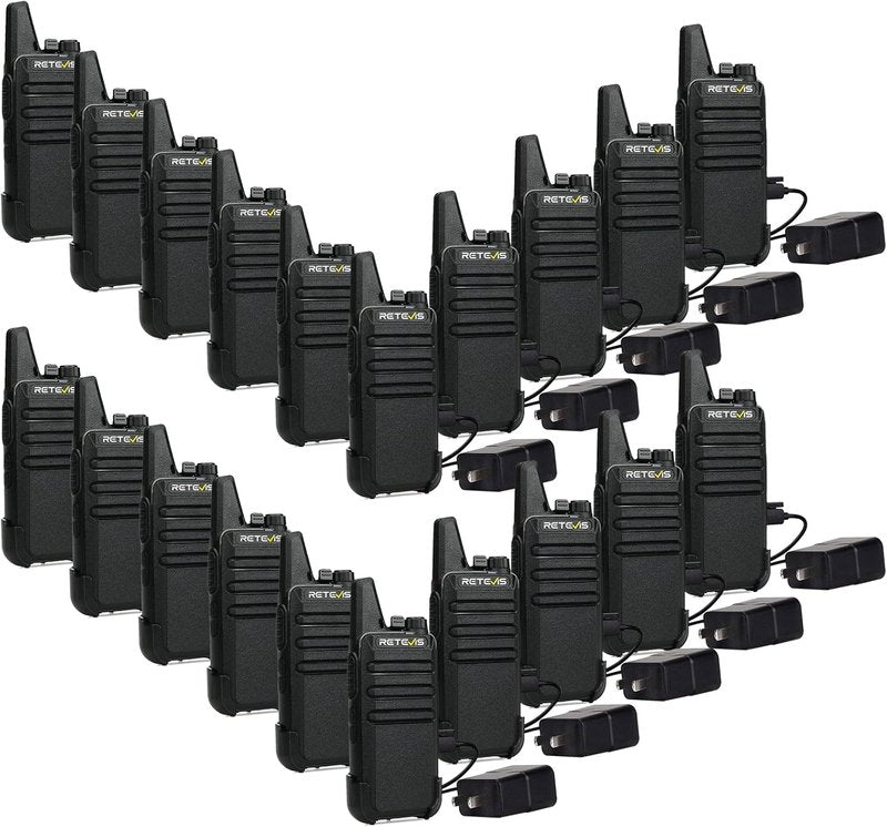 Retevis RT22 Walkie Talkies - Mini Rechargeable Two-Way Radio | Long Range, Portable for Business & School (20 Pack, Black)