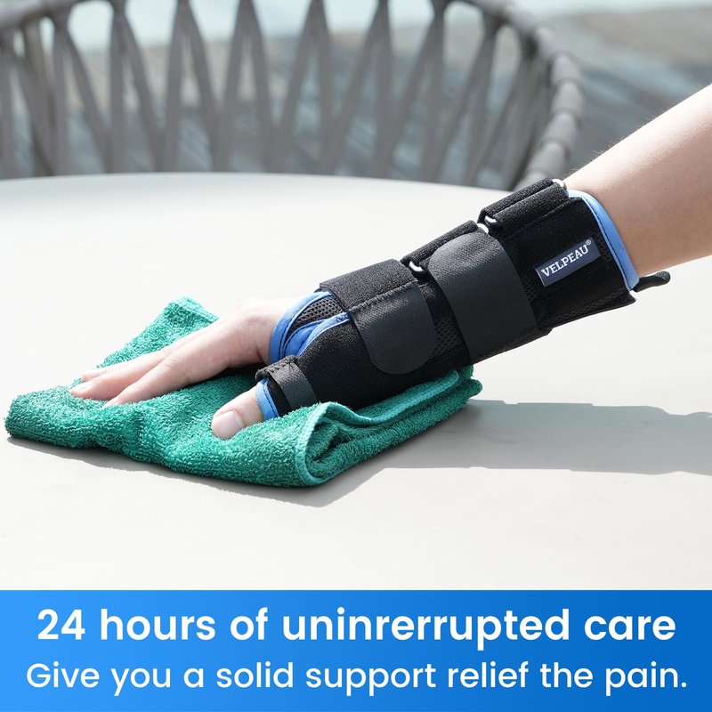 Velpeau Carpal Tunnel Wrist Brace with Thumb Support for Right and Left Hands, Thumb Spica Splint for De Quervain's Tenosynovitis, Sprain, Injuries, Tendonitis, Arthritis, Wrist Pain (Left Hand, M)