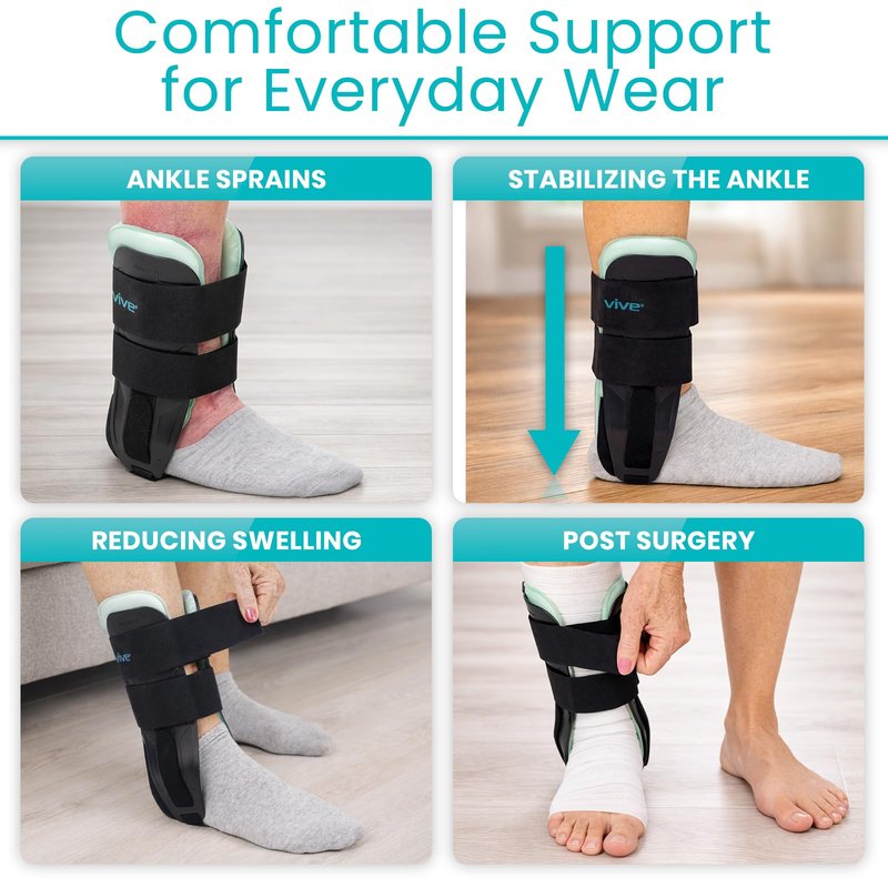 Vive Ankle Stirrup Brace - Air Gel Stabilizer for Ankle Sprain, Tendonitis Support for Men & Women - Right & Left Foot -Achilles Tendon Compression Relief -Fracture Treatment - Hot & Cold Therapy