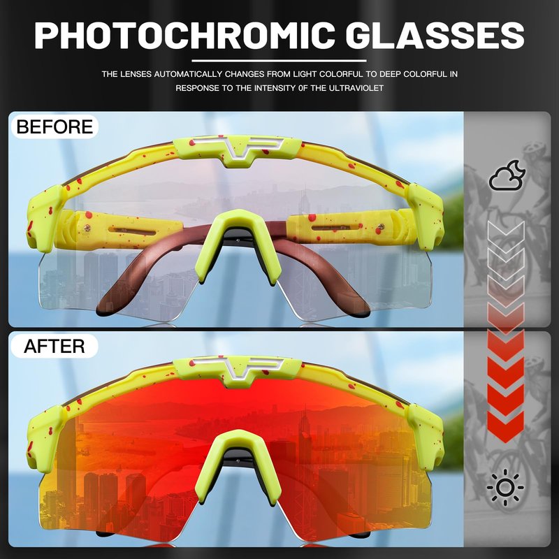 KAPVOE Photochromic Cycling Glasses TR90 Sports Sunglasses Mountain Bike Gasses Men Women MTB Glasses Clear Bicycle Riding Glasses Biking Sunglasses Motorcycle Road Bike Sunglasses Running Red