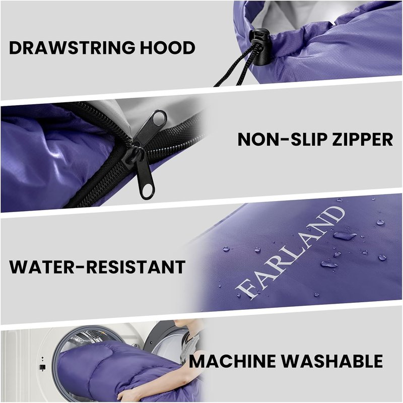 FARLAND Sleeping Bag for Adults - 3 Season Lightweight Camping Gear | Warm & Cool Weather, Compression Sack Included