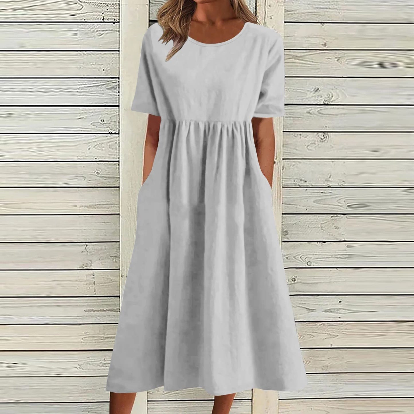 hot deals of The day clearance my orders Summer Midi Dresses for Women 2024 Plus Size Casual Loose Fashion Boho Beach Flowy Short Sleeve T Shirts Dress Cute Crewneck Sundresses with Pockets Grey XXL