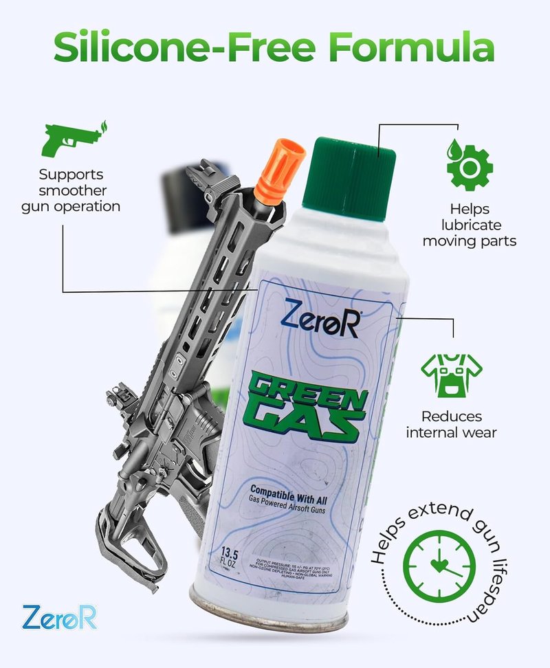 ZeroR® Green Gas - Airsoft Pistol Fuel - 13.5 Fl Oz | High-Performance Propellant