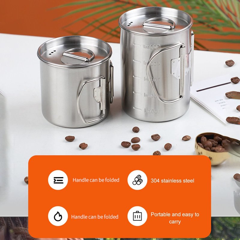 Tomotato Stainless Steel Camping Cup with Foldable Handle, 12oz Lightweight Single Wall Backpacking Cup with Lid, Portable Mug for Outdoor Cooking, Hiking, Travel, Fishing (350ml)