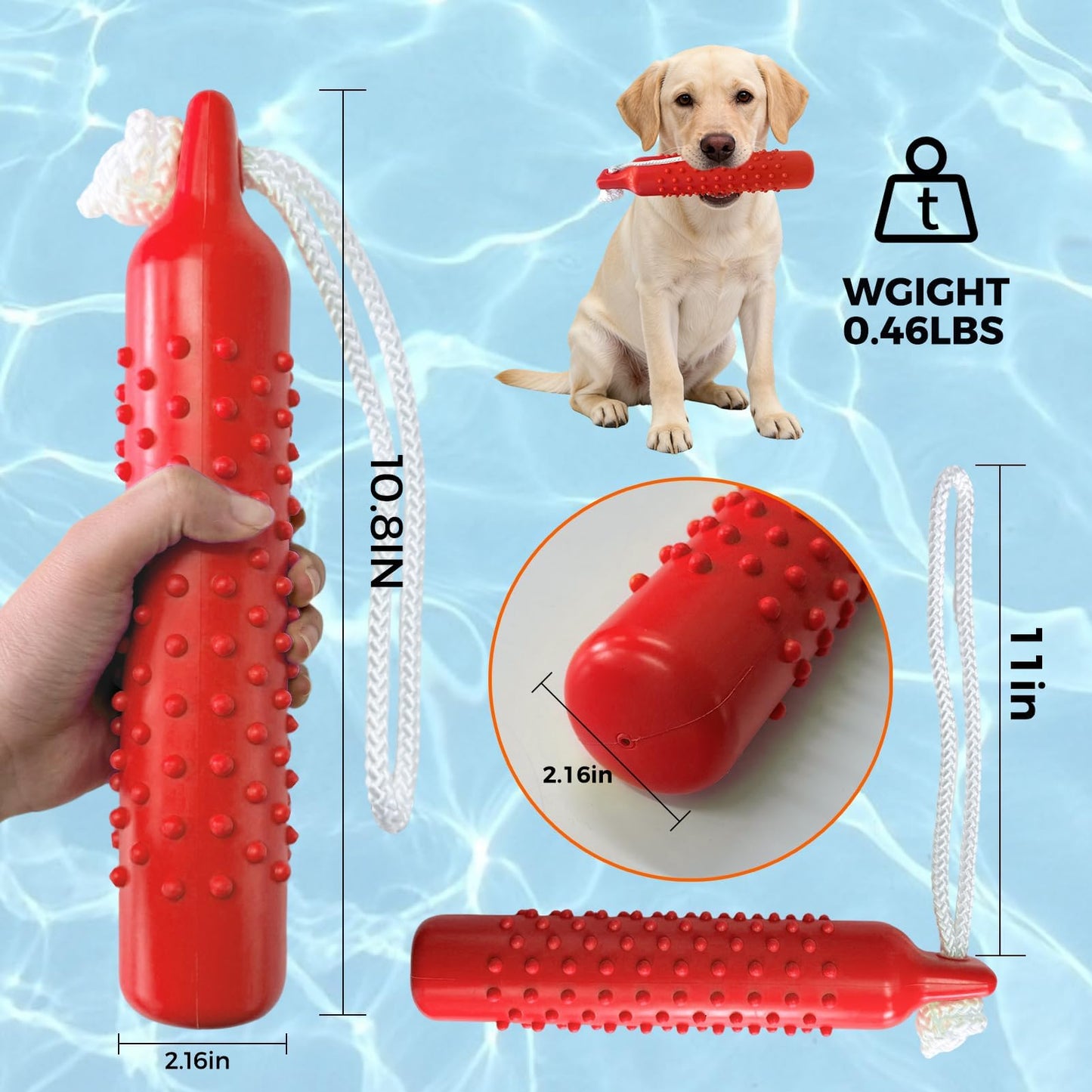 BINGPET Dog Float Bumper Toy,10.8 Inch Large Training Dummy Retrieving Bumpers Summer Pool Toy Tug Game for Large XL Dogs Retriever