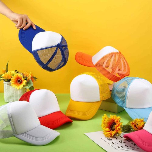 Hercicy 40 Pack Sublimation Blank Trucker Hat Bulk Baseball Cap Adjustable Mesh Unisex Polyester Hat Heat Transfer Multicolor