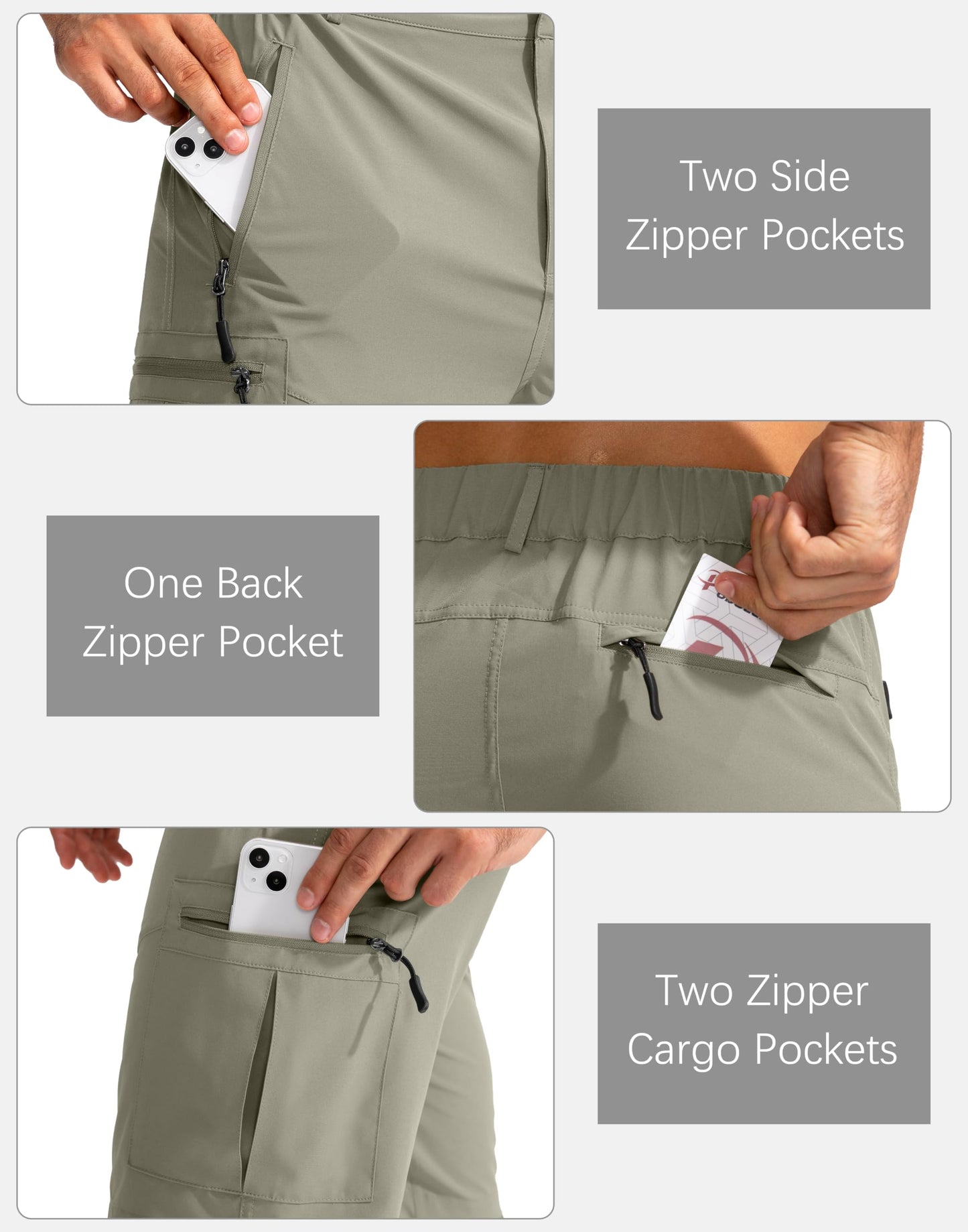 Pudolla Men's Hiking Cargo Shorts 9" Lightweight Outdoor Work Shorts for Men Travel Golf Camping Casual with 5 Zipper Pockets(Grey Sage Medium)