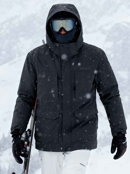 FREE SOLDIER Men's Waterproof Ski Jacket Fleece Lined Warm Winter Snow Coat with Hood Fully Taped Seams(Black,M)