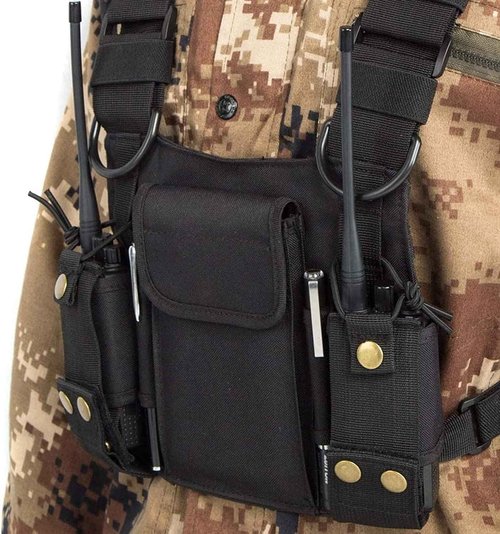 Radio Shoulder Holster Chest Harness Holder Vest Rig for Two Way Radio Chest Front Pack Pouch Walkie Talkie Case with Front Pouches for Kenwood Arcshell Retevis Baofeng UV-5R F8HP UV-82 888S (4Pack)