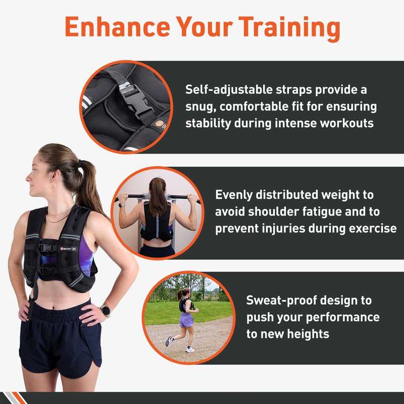 Body Sport Weighted Vest, 5 lb. - Adjustable Fitness Vest for Strength Training, Running, Walking, and Endurance Workouts