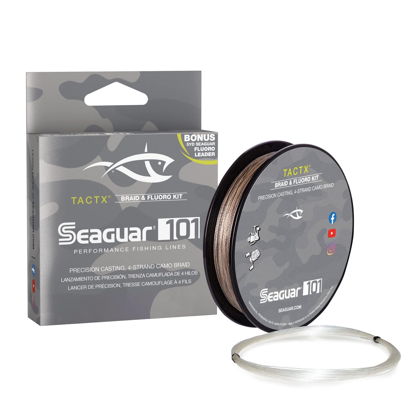 Seaguar 101 TACTX Braided Camo Fishing Line & Fluoro Kit, with Free 5lb Leader - 40lbs, 150yds Break Strength/Length - 40TCX150