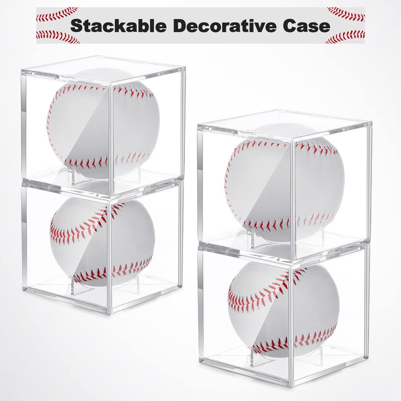 18 Pcs Baseball Display Case, Clear UV Protected Ball Holder Square Acrylic Baseball Cube Box Autograph Cases Storage for Display Official Size Standing, 3.15 Inches