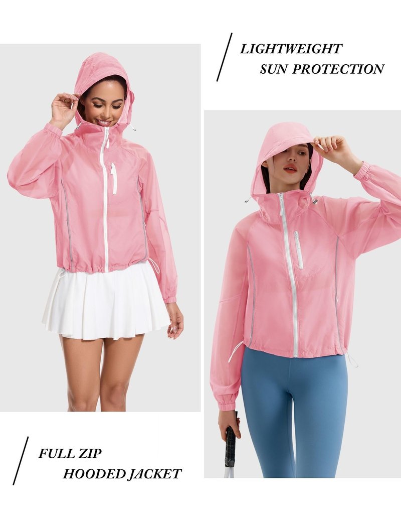 Avoogue UV Jacket Sun Protection for Women Full Zip Jackets Running Cropped Lightweight Pink Lady Jacket Hiking Shirts Pink M