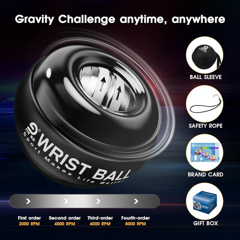 Gyro Ball Wrist Trainer - Auto-Start Forearm Exerciser for Strengthening Arms & Fingers | Durable Design
