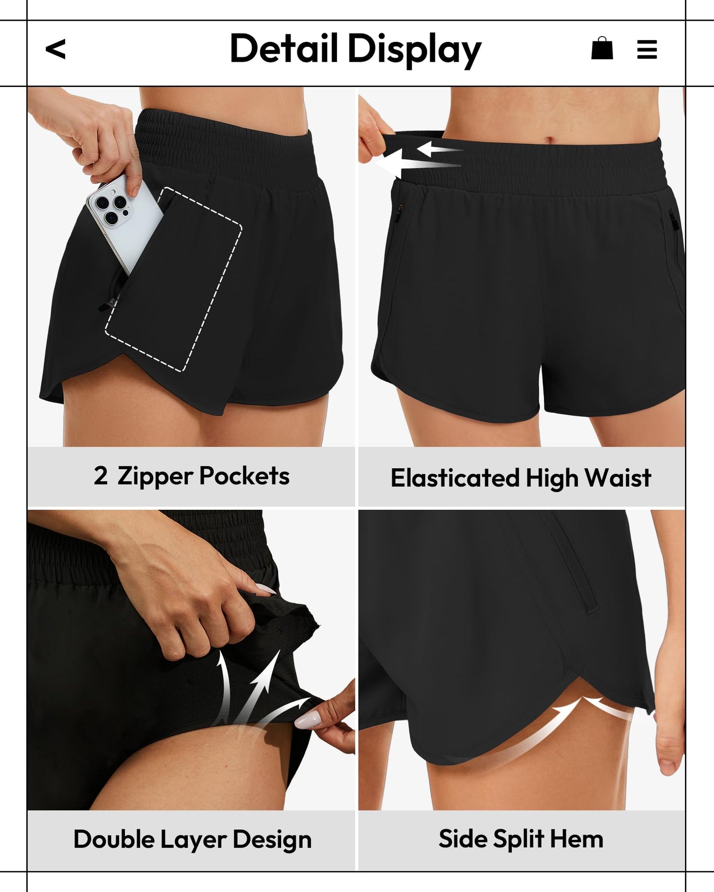 TVKSOM Women's Athletic Workout Shorts High Waisted with Zipper Pockets Gym Elastic Running Shorts for Women Casual