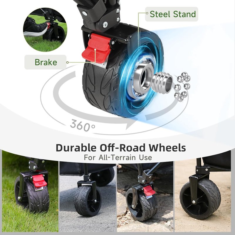 Collapsible Wagon Cart - Heavy Duty Utility Wagon with 400 lbs Capacity | 7 cu ft Storage, Big Wheels for Beach, Garden & Camping