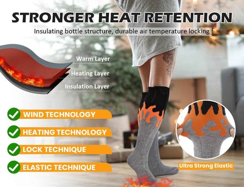 5000mAh Heated Socks for Men Women-360° Fast Heating Electric Socks-4 Heat Settings 131°F-167°F Battery Heated Socks-Machine Washable Electric Heated Socks Rechargeable for Hunting Skiing Camping