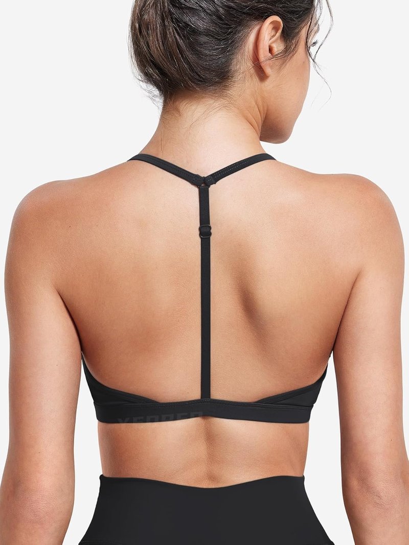 CoreFlex Sports Bras for Women - Strappy Padded Halter Design | Light Impact Deep V Neck Yoga Tops
