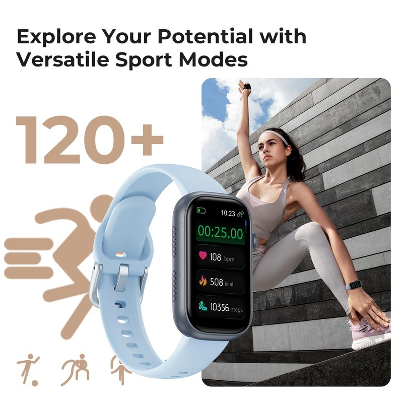 BOALZETD Fitness Tracker for Men Women, 24/7 Heart Rate, SpO2 and Sleep Monitor Health Watch, Calorie Step Counter Fitness Watch IP68 Waterproof Smart Watch for Android and iOS, Light Blue