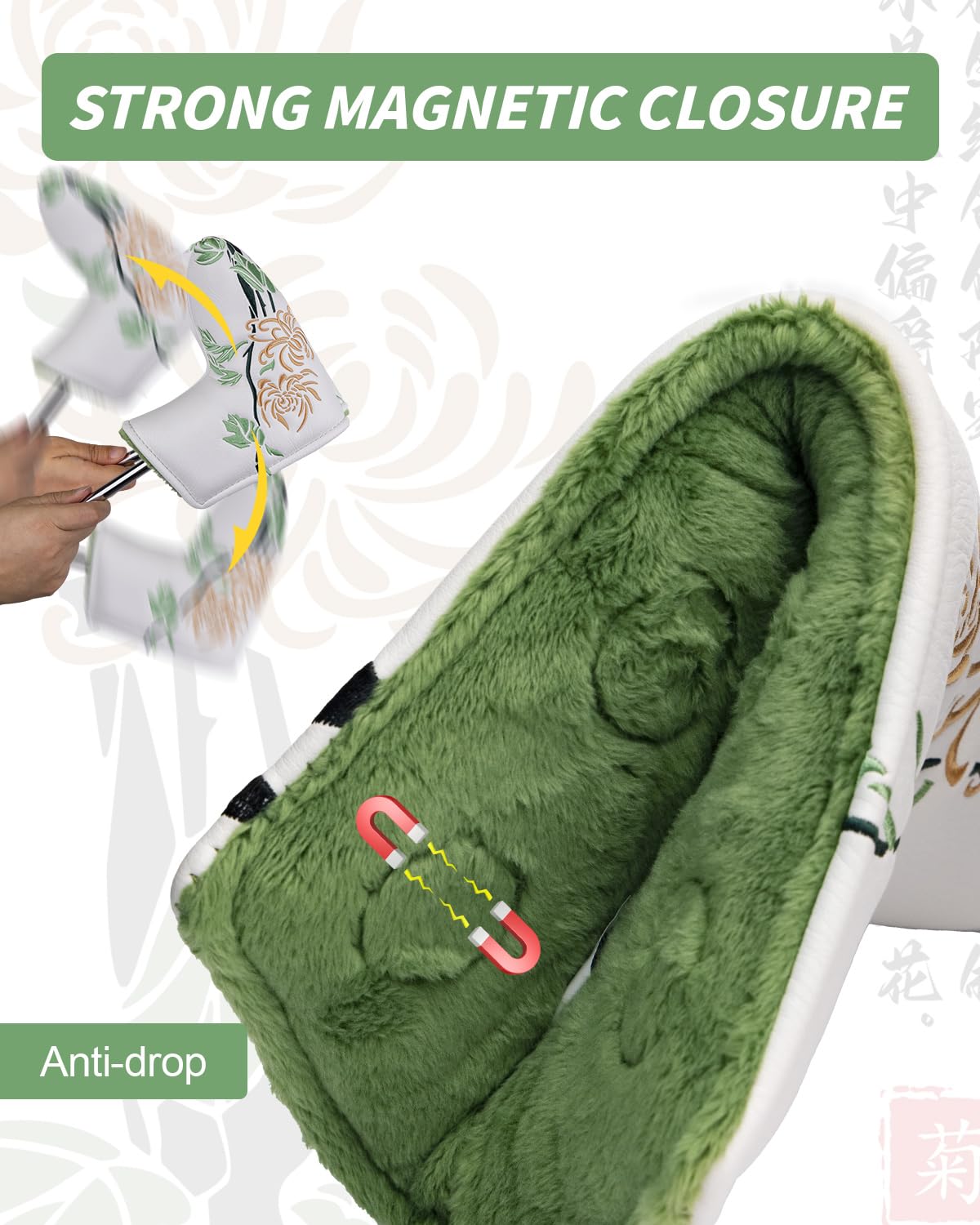 Chrysanthemum Golf Head Covers, Floral Style Blade Putter Cover, Unique Design Golf Club Covers Funny, Golf Headcovers PU Leather and Advanced Embroidery with Soft Inner Lined for Most Brands - Autumn