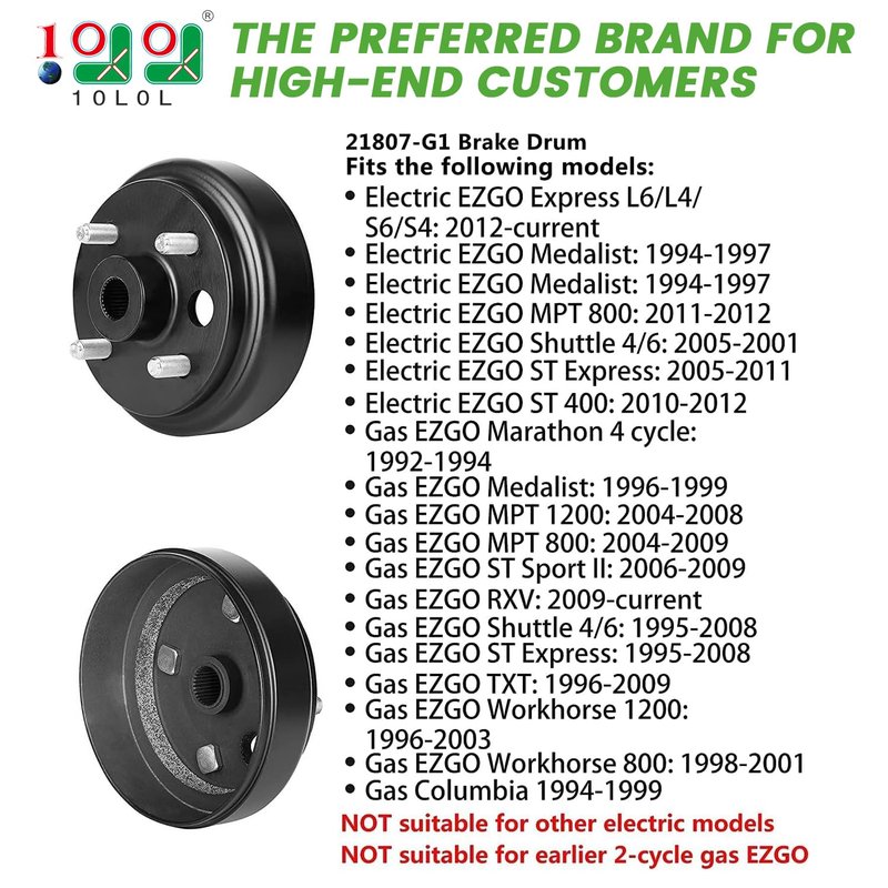 10L0L Golf Cart Brake Drum Hub Assembly for EZGO TXT 1991-up with 4 Cycle Gas Engines, 30-Tooth Spline 1 Inch Large Hole, Replace OEM 21807-G1 21807G1 41843-94