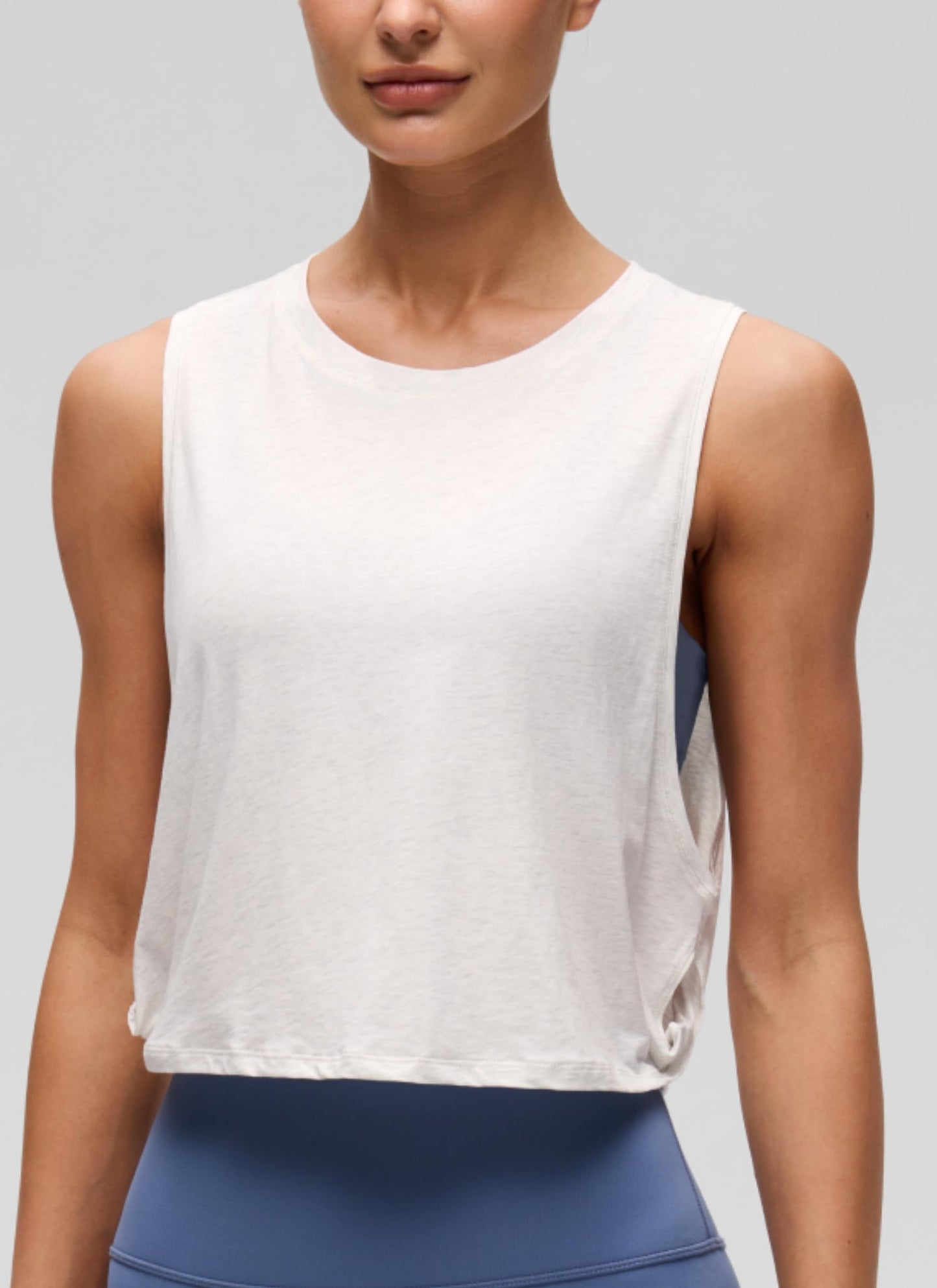 CRZ YOGA Pima Cotton Dropped Armhole Tank Ice Grey/White Small