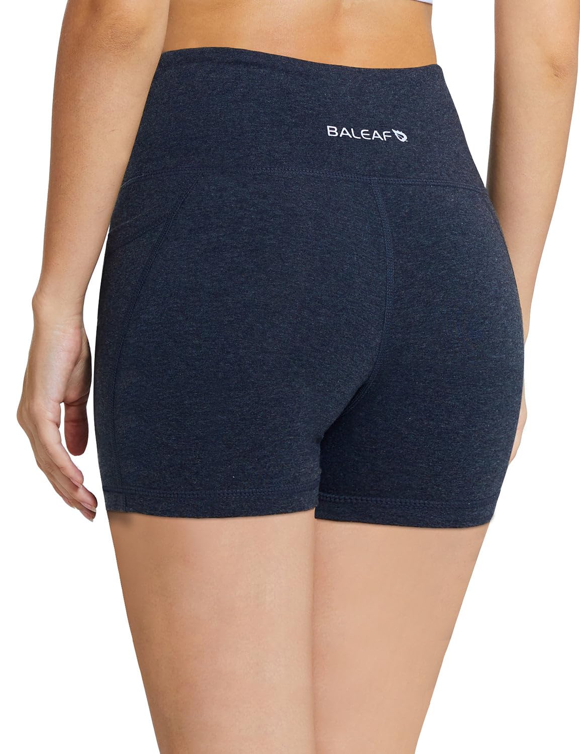 baleaf Workout Shorts Women 5" Biker Yoga Gym Spandex Running Volleyball Compression Tummy Control Short with Pockets Heather Blue S