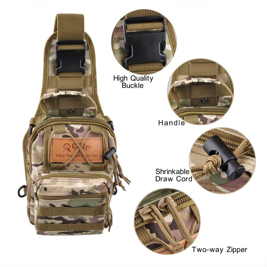 Qcute Tactical Backpack, Waterproof Military Cross-body Molle Sling Shoulder Backpack Chest Bag for Outdoor Every Day Carry (CP camouflage)