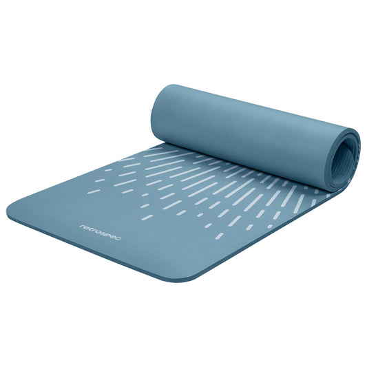 Retrospec Solana Yoga Mat 1/2" Thick w/Nylon Strap for Men & Women - Non Slip Excercise Mat for Yoga, Pilates, Stretching, Floor & Fitness Workouts, Blue Mist