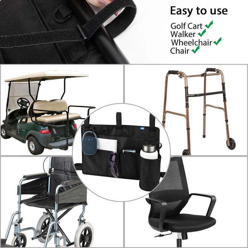 Xxerciz Golf Cart Rear Seat Organizer, Lightweight Folding Storage Bag Portable Golf Cart Accessories with Adjustable Strap for EZGO Yamaha Club Car, Wheelchair and Walker