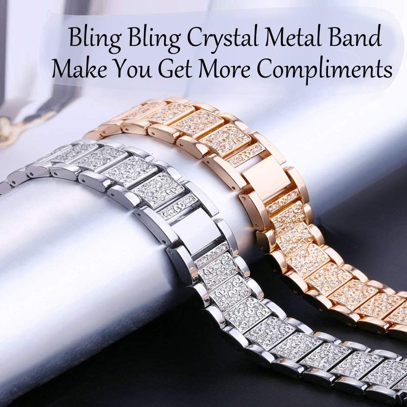 FitTurn Jewelry Bling Bands for Amazfit Bip 5 Band for Women Men, Diamond Rhinestone Bracelet Metal Strap Replacement for Amazfit Bip 5/Pace/Cheetah/Stratos 2 3/GTR 4/GTR 3/GTR 3 Pro/GTR 2/GTR 2e/GTR