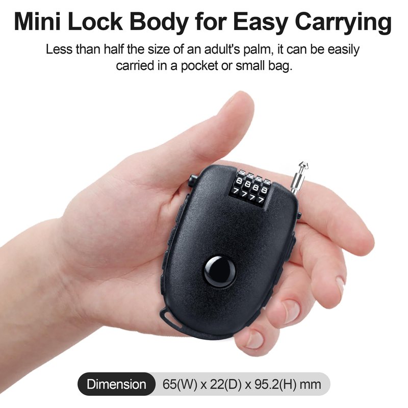 JAGASOL Motorcycle Helmet Lock, 4 Digit Combination 27.5 Inch Retractable Cable Lock for Snowboard, Bike Luggage Backpack Scooter Suitcase Ski, Small Multi-Function Secure Lock for Travel, Black