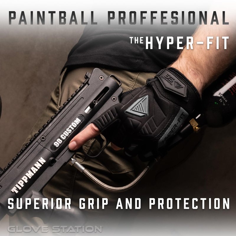 Glove Station Hyper-Fit & Work Gloves - Gray, Large - 2 Fingerless Design Paintball & Airsoft Gear for Men with Outstanding Grip for, Hunting, & Work