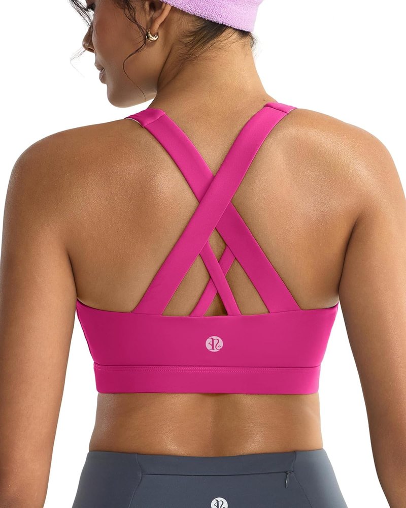 Running Girl Sports Bras for Women - Padded Criss-Cross Back Medium Support with Removable Cups