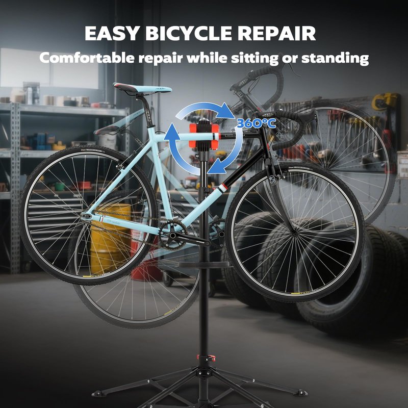 FAHKNS Bike Repair Stand Floor: Height Adjustable Bicycle Workshop Stand with Tool Tray for Road & Mountain Bikes, Red/Black