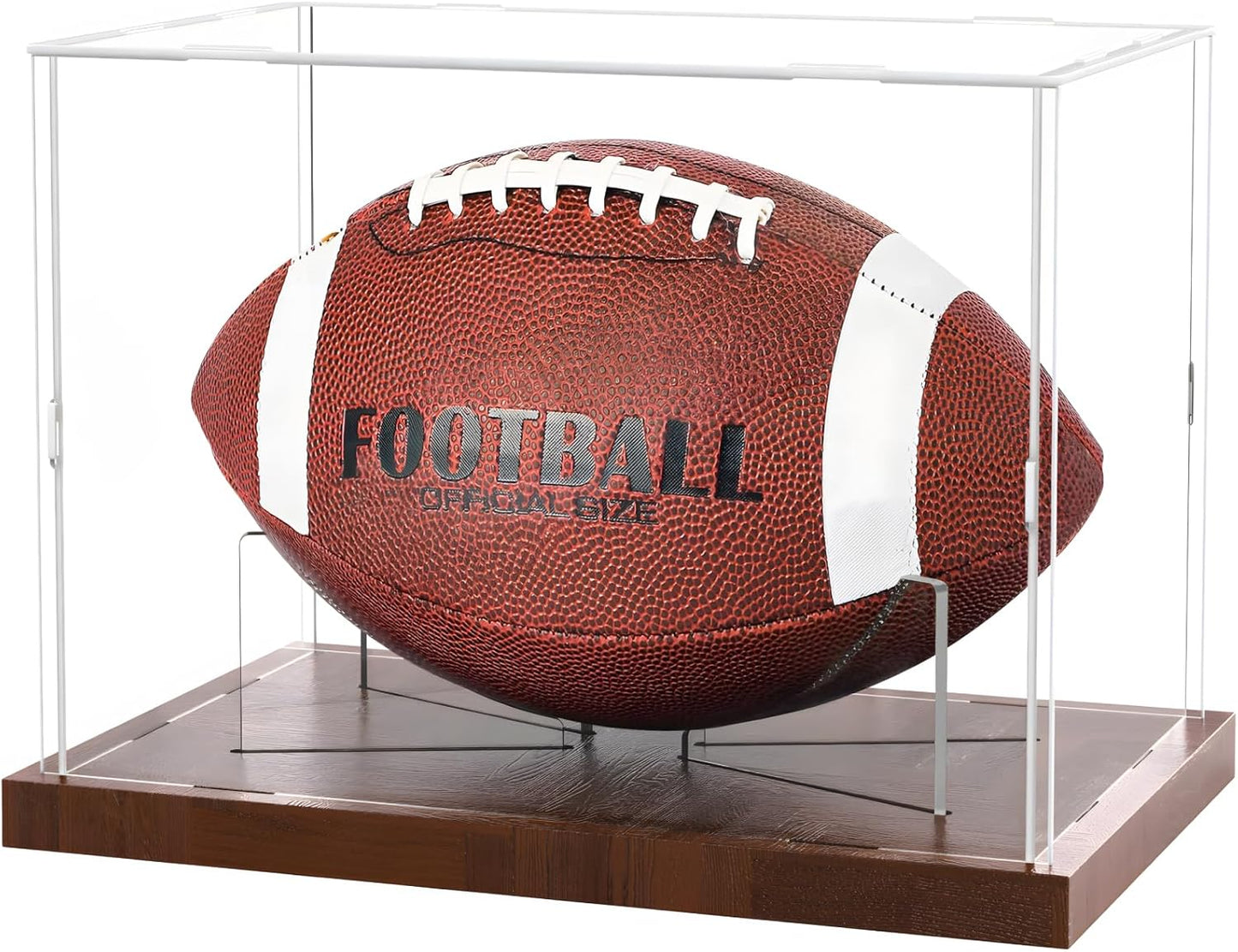 Acrylic Football Display Case - Full Size Stand Holder with Solid Wood Base | UV Protected for Fans & Collectors