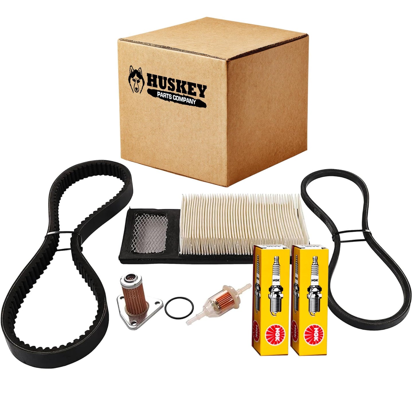 Huskey Parts Company Golf Cart Tune Up Kit for EZGO TXT 1994-2005 295/350cc 4 Cycle Model, Clutch Drive Belt, Starter Generator Belt, Air Filter (Flat Panel), Fuel Filter, Oil Filter & NGK Spark Plug