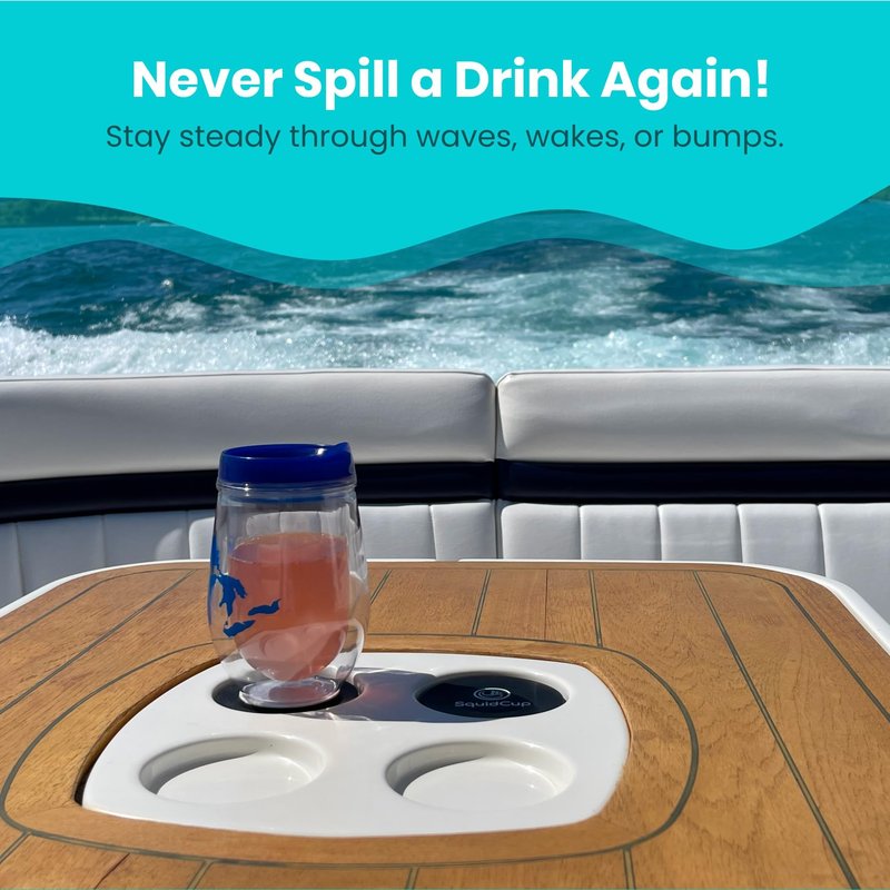 SquidCup Non-Tipping Kit | Magnetic & Suction Cup Base + Adhesive Disc for Cups, Bottles & Can Coolers (Fits 12–30 oz) | Spill-Proof Drink Solution for Boats, Kayaks, SUPs, RVs & More