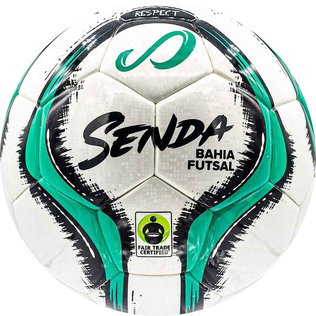SENDA Bahia Professional Futsal Ball, Fair Trade Certified, White/Emerald/Black, Size 4 (Ages 13 & Up)