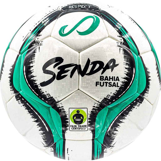 SENDA Bahia Professional Futsal Ball, Fair Trade Certified, White/Emerald/Black, Size 4 (Ages 13 & Up)