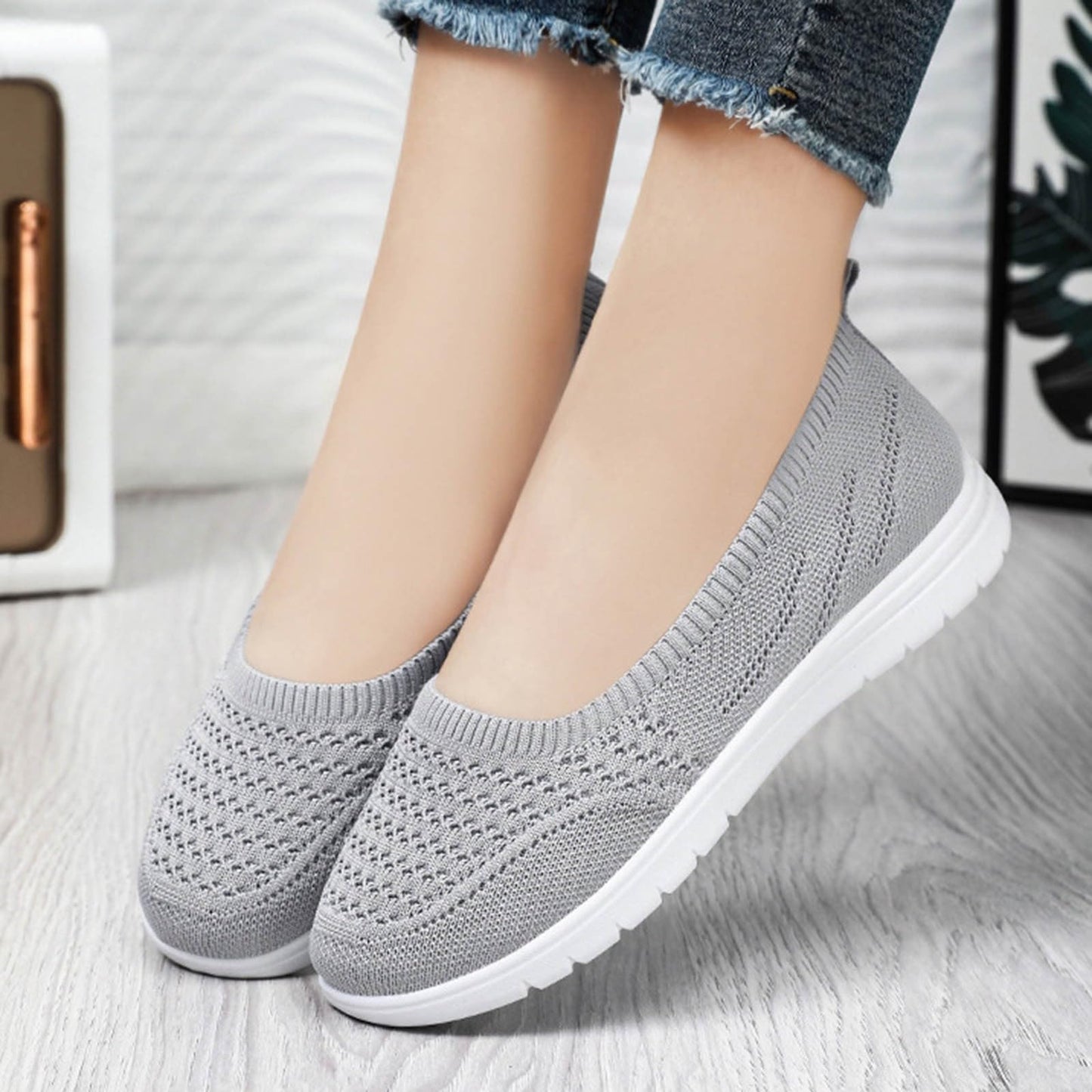 Mesh Slip On Walking Shoes for Women Slip On Walking Shoes for Women Arch Support Comfy Lightweight Breathable Walking Sneakers Grey_02, 8.5