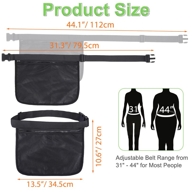 TOBWOLF Adjustable Tennis Ball Band Holder, Pickleball Hip Pouch, Mesh Waist Bag Pouch Carrier, Fanny Pack Holding 8-10 Tennis or Pickleball, Cycling, Golf