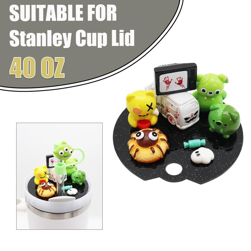 Lid Name Plate Topper for Stanley Cup 40 oz，Including Boot, Silicone Straw Topper Cover Cap, Lid Charms，Cup Chain (Halloween-B)