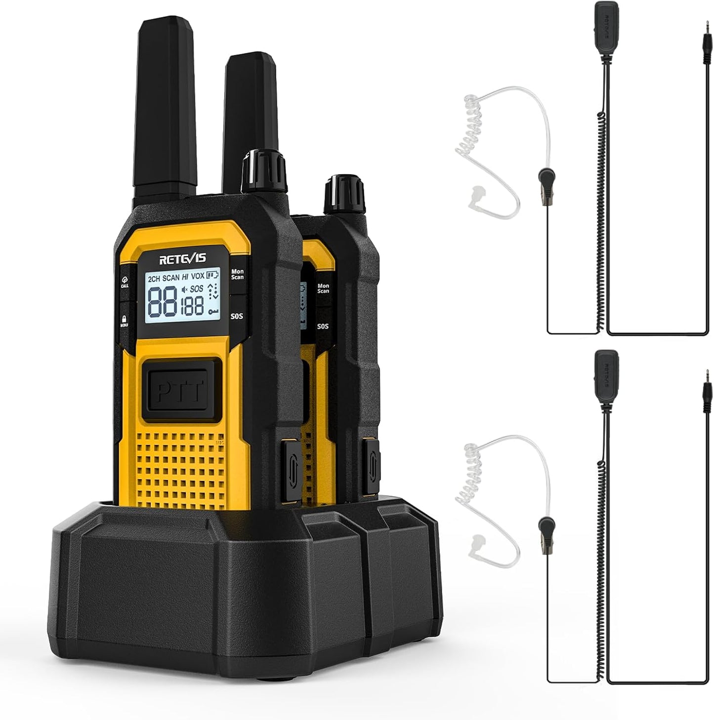 Retevis Walkie Talkies - Long Range Waterproof Two Way Radios with Earpiece | 2000mAh, VOX, NOAA (2 Pack)