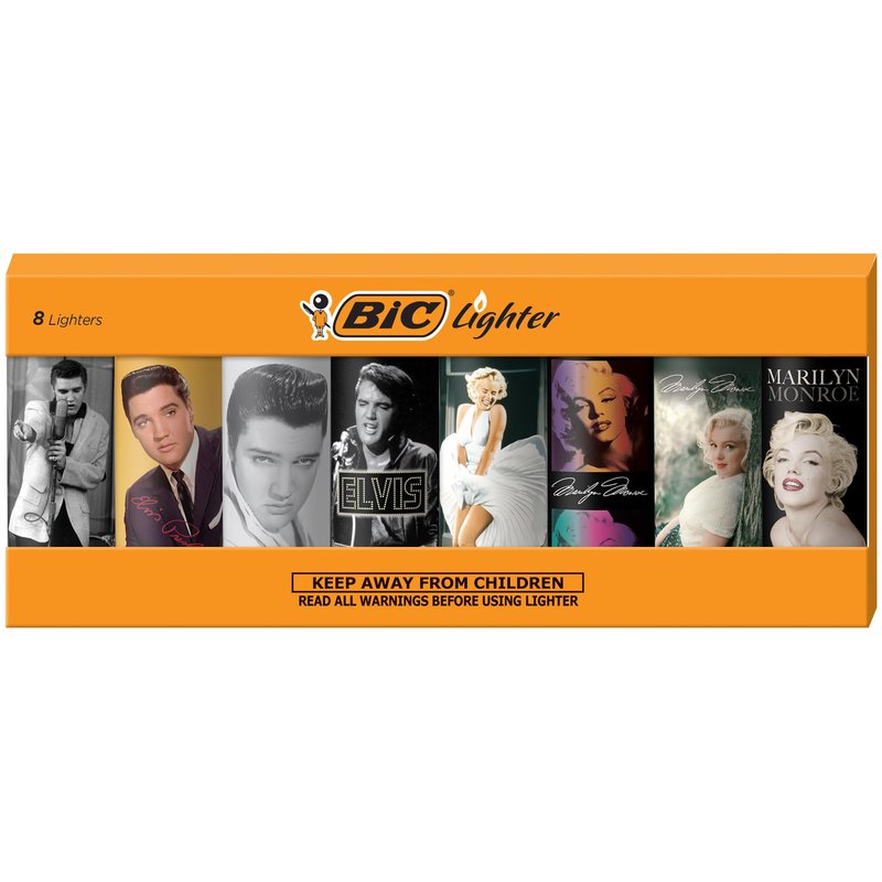 BIC Special Edition Icons Series Maxi Pocket Lighters, Elvis Presley and Marilyn Monroe, Set of 8 Lighters