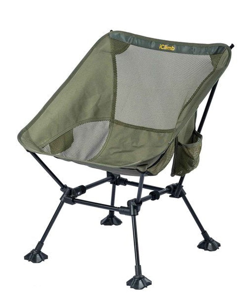 iClimb Ultralight Compact Camping Folding Beach Chair with Anti-Sinking Large Feet and Back Support Webbing (Green - Square Frame - 2PC)