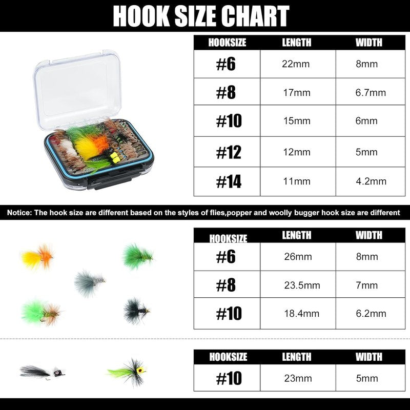 Fly Fishing Flies Assortment Kit - 64/108pcs for Trout & Bass | Waterproof Fly Box Included
