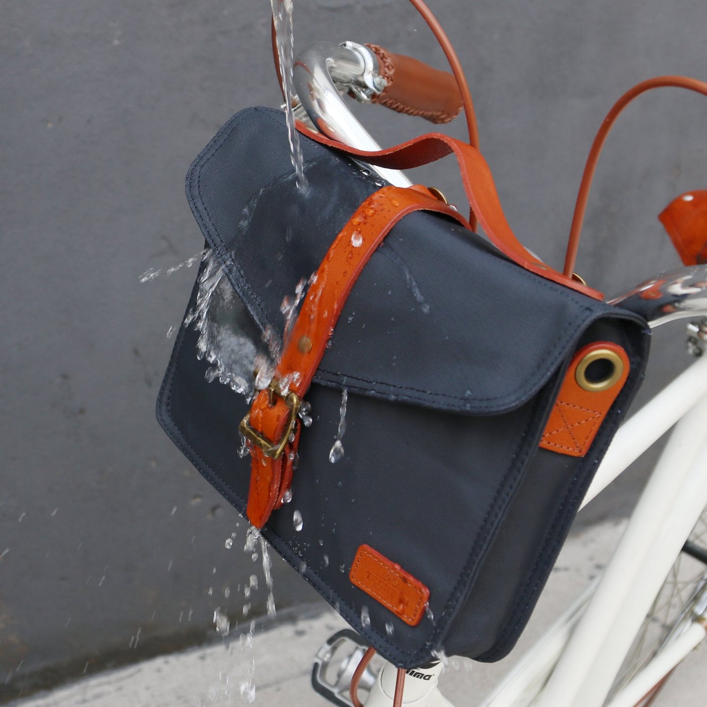 TOURBON Bike Handlebar Bag Bicycle Panniers Tablet Holder Case with Shoulder Strap - Canvas and Leather